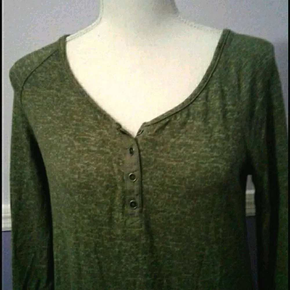 SO Olive Henley Long Sleeve Soft Comfy Loungewear Knit Mini Shirt Dress S
